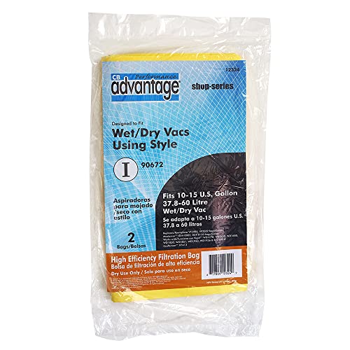 Advantage Wet/Dry Vacuum 10-15 Gallon Shop Vac Replacement High Efficiency Filter Bags, 2-Pack - size: 10-15 Gallon, style: 2-Pack