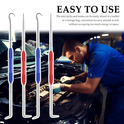 Salior 4PCS CarbonSteel Hook Tool and Pick Set,Double End Pick and Hook Set Auxiliary Dismantling Fittings,Universal O Ring Pick Set and Hook Tool Car Accessories Fit for Most Vehicles (Red+Blue) - color: Red+Blue/4PCS