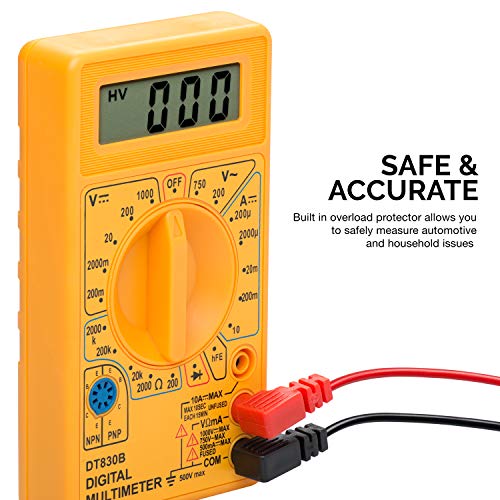 HILTEX 40508 Digital Multimeter Diode & Transistor Tester AC DC Volt Test Voltmeter, Automotive Multimeter Meter Tester, Measure Voltage Test, Car Battery Tester, Analog Multimeter Kit, Volt Meter