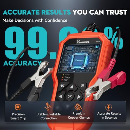 Car Battery Tester 6V 12V 24V VDIAGTOOL BT500, 5-3000 CCA Battery Load Tester, Starter Alternator Tester Automotive Charging Cranking System Analyzer for Car Truck Motorcycle SUV ATV Boat