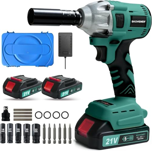 Cordless Impact Wrench, 1/2 Impact Gun, 2 Batteries, Pistola de Impacto, with 5 Sockets, Electric Impact Driver for Car Tires and Home DYL - color: Green