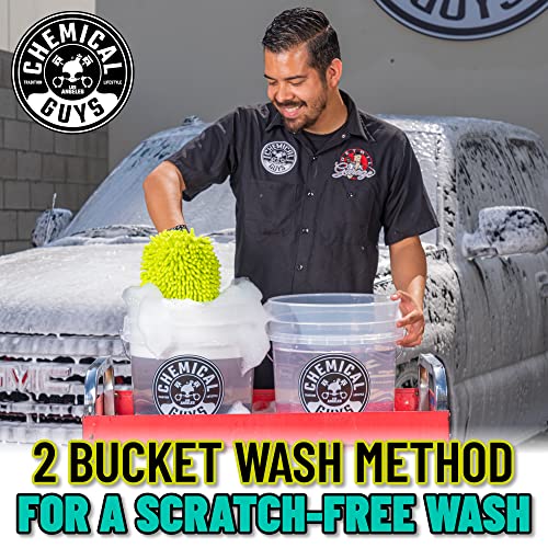 Chemical Guys Two Car Wash Bucket Kit with Dual Dirt Trap Filters, Chenille Wash Mitt, Mr. Pink, Citrus Wash, After Wash, and Drying Towel - 11 Items - Two Bucket Method Complete Setup - style: HOL129