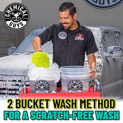 Chemical Guys Two Car Wash Bucket Kit with Dual Dirt Trap Filters, Chenille Wash Mitt, Mr. Pink, Citrus Wash, After Wash, and Drying Towel - 11 Items - Two Bucket Method Complete Setup - style: HOL129