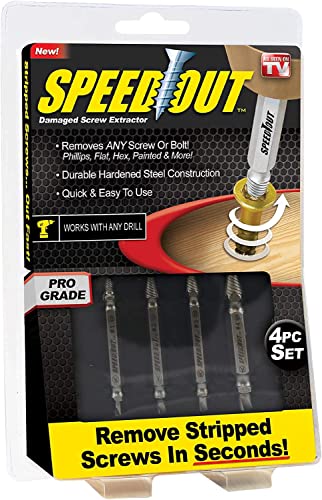 Speed Out Screw Remover, 4Piece Extractor Kit, Speed Steel Damaged and Stripped Screw Extractor Remover, Broken Bolt and Damaged Screw Extractor