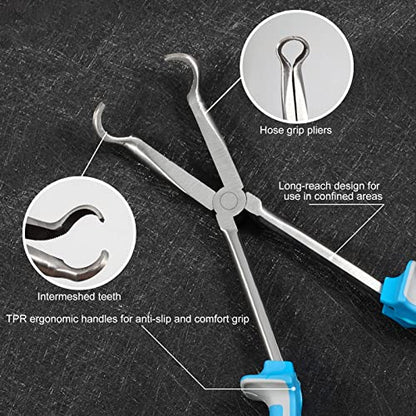 SPEEDWOX Long Reach Hose Grip Pliers 11 Inches Circle Plier Serrated Jaws Ring Nose Pliers for Mechanics Technicians Contractors High Leverage Professional Tool Non-slip TPR Handle - style: Hose Grip Pliers