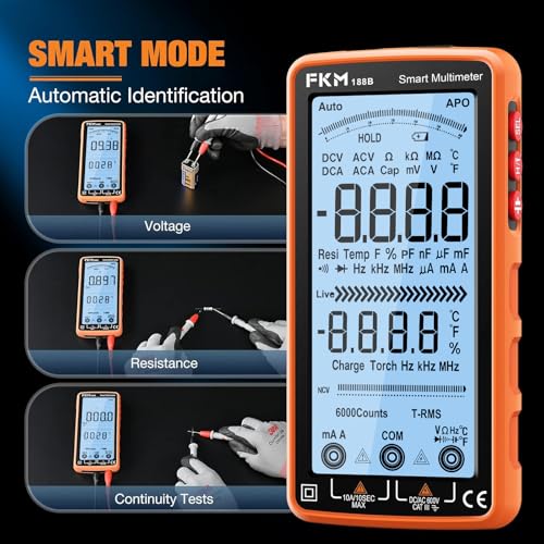 FKM Rechargeable Digital Multimeter Tester Auto-Ranging TRMS 6000 Counts | Smart Voltmeter Electrical Tester Measures AC/DC Current,Voltage,Capacitance,Resistance,NCV,Amp,Ohm,Diodes,Countinuity,Temp - style: Digital Multimeter（5" Backlit Screen）