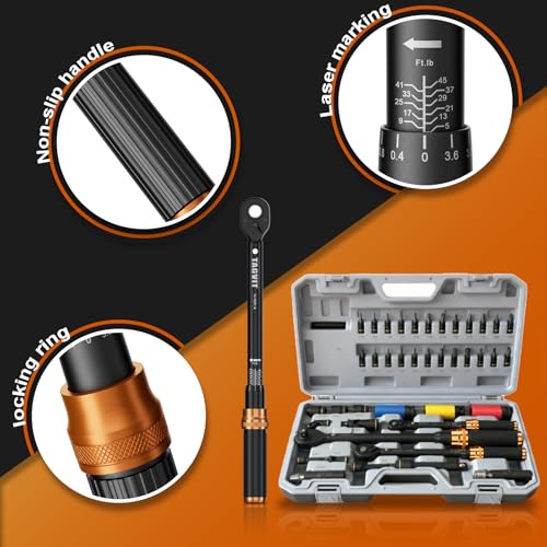 41Pcs Torque Wrench SET, 4-20Ft.lb, 5-45Ft.lb, 15-165Ft.lb ±3% Accuracy Click Torque Wrenches for Bicycle, Motorcycle, Car, Maintenance - size: 4-20+5-45+15-165 ft.lb (41 PCS), style: 1/4+3/8+1/2-Inch