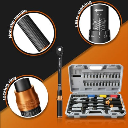 41Pcs Torque Wrench SET, 4-20Ft.lb, 5-45Ft.lb, 15-165Ft.lb ±3% Accuracy Click Torque Wrenches for Bicycle, Motorcycle, Car, Maintenance - size: 4-20+5-45+15-165 ft.lb (41 PCS), style: 1/4+3/8+1/2-Inch