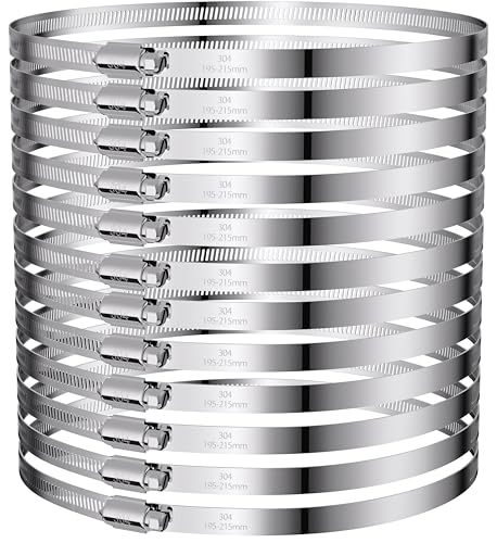 12Pack 8 inch Hose Clamps,Stainless Steel Large Hose Clamp Adjustable from 7-3/4"-8-1/2"/195-215mm,Metal Worm Gear Duct Clamp for Dryer Vent Hose,Fuel Line,Plumbing,Automotive,Exhaust,Radiator - size: 8 inch (7-3/4" - 8-1/2")