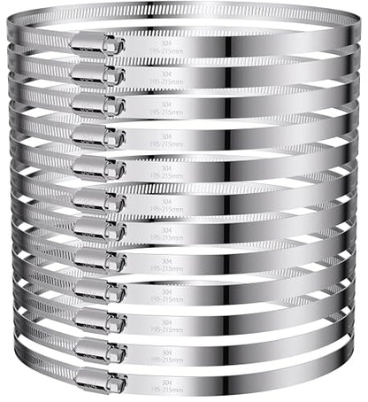 12Pack 8 inch Hose Clamps,Stainless Steel Large Hose Clamp Adjustable from 7-3/4"-8-1/2"/195-215mm,Metal Worm Gear Duct Clamp for Dryer Vent Hose,Fuel Line,Plumbing,Automotive,Exhaust,Radiator - size: 8 inch (7-3/4" - 8-1/2")