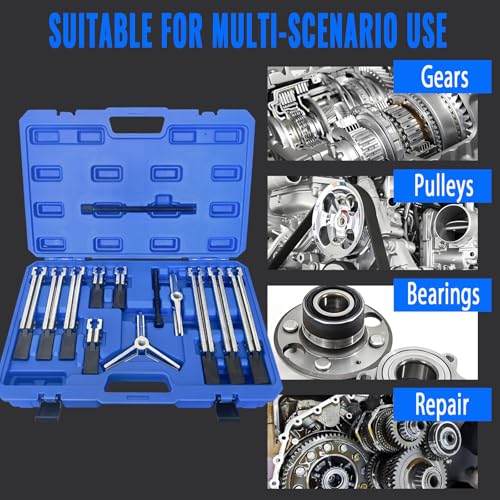 6 in 1 Gear Puller Set,13pcs 2 Jaw & 3 Jaw Bearing Flywheel Puller Kit with Reversible Jaws,Cr-V Steel Heavy Duty Pulley Puller Tool for Pulley Gear Bearing Flywheel Removal. - color: blue
