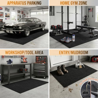 Garage Mats for Floor 17'x7'4" - Premium Felt & Rubber Oil Spill Drip Resistant Driveway Garage Protector, Trimmable Auto Trunk Liner, Parking Mats for Under SUV Sports Car, Black | Absorbs and Contain Water Grease, No Leakage - size: 17' x 7'4"-Smooth Bl