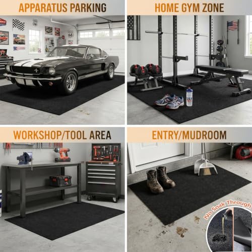 Garage Mats for Floor 17'x7'4" - Premium Felt & Rubber Oil Spill Drip Resistant Driveway Garage Protector, Trimmable Auto Trunk Liner, Parking Mats for Under SUV Sports Car, Black | Absorbs and Contain Water Grease, No Leakage - size: 17' x 7'4"-Smooth Bl