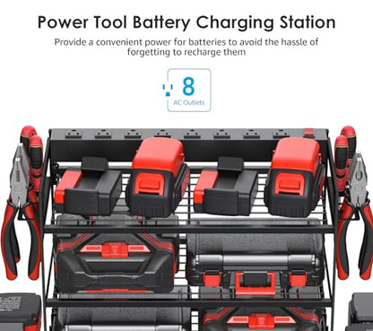 CCCEI Garage Tools Storage with Charging Station. Power Tool Battery Organizer Utility Shelf with Power Strip. 4 Drills Holder Wall Mount Rack, Black 3 Layer. - size: Small, style: 3 Layer