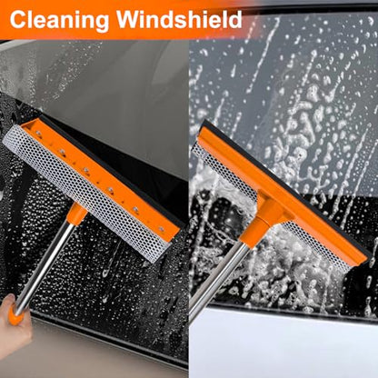 2 in 1 Car Windshield Squeegees with 15.3"-23.6" Retractable Stainless Steel Handle, Windshield Cleaner Tool for Cars, Trucks, Glass Doors, Shower Glass, Outdoor Windows, Orange