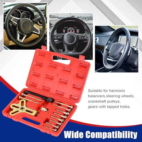 NYXOVA Harmonic Balancer Steering Wheel Puller Kit, 13pcs Steering Wheel Puller, Harmonic Balance Puller Yoke