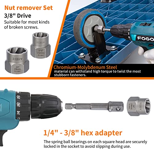 REBRA Screw Extractor and Left-Hand Drill Bit Set, Easy Out Broken Bolt Remover Reverse Cobalt HSS Steel Drill Kit, Ez Out Stripped, Rounded-Off, Damaged Bolts, Screws&Studs Removal Tool (26-Pieces) - style: 26-Pieces