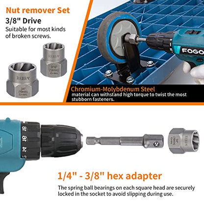 REBRA Screw Extractor and Left-Hand Drill Bit Set, Easy Out Broken Bolt Remover Reverse Cobalt HSS Steel Drill Kit, Ez Out Stripped, Rounded-Off, Damaged Bolts, Screws&Studs Removal Tool (26-Pieces) - style: 26-Pieces