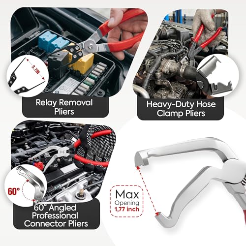 9 PCS Electrical Disconnect Pliers-Fuel Line Disconnect Tool Set-Automotive Electrical Terminal Connector Separator Removal Kit with Relay Puller, Hose Clamp Pliers-Terminal Pin Removal Tool