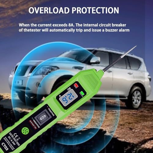 CT03 Power Circuit Tester, 6-24V DC Test Light Short Circuit, Automotive Component Electrical Polarity Identify Continuity Tester, Overload Protection - color: Green