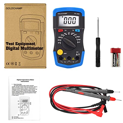 Capacitor Tester Multimeter Capacitance Meter 200pF-20mF Meter Capacitor Handheld Multimeter Tester with Multi Testers Manual Range Measure Tool, Back Light, Data Hold