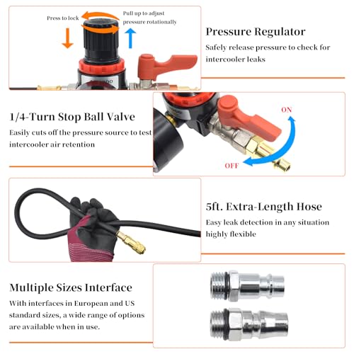 Charge Air Cooler CAC Boost Leak Tester with 3" 3.5" 4" Billet End Caps | 6061 Aluminum CAC Pressure Tester with 5Ft. Extension Line and US & EU & JP Standard Air Connectors for Class 7 & 8 Trucks - size: 13pcs