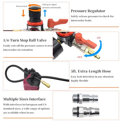 Charge Air Cooler CAC Boost Leak Tester with 3" 3.5" 4" Billet End Caps | 6061 Aluminum CAC Pressure Tester with 5Ft. Extension Line and US & EU & JP Standard Air Connectors for Class 7 & 8 Trucks - size: 13pcs