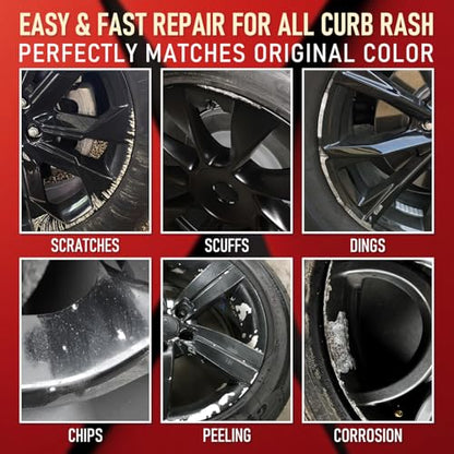 Wheel Scratch Repair Kit, Gloss Black Rim Repair Kit Curb Rash, DIY Alloy Wheel Repair Kit, Car Wheel Rim Scratch Repair Kit, Rim Paint Pen for Wheel Repair, Universal Color Black Wheel Paint (Gloss Black) - color: Gloss Black