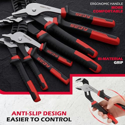 4-Piece Groove Joint Pliers Set, 12" 10" 8" 6" Adjustable Water Pump Pliers with Non-Slip Handles, Straight Jaw Tongue and Groove Pliers for Plumbing, Pipe Fittings, Nuts, Bolts and Home Repair - color: 4pc - 6" 8" 10" 12" Red & Black