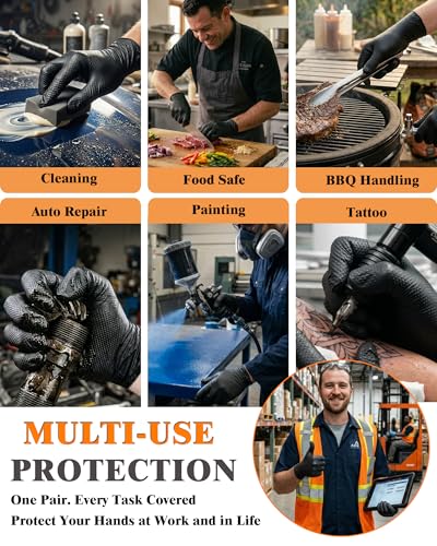 wcy 9 Mil Heavy Duty Disposable Nitrile Gloves, Black XLarge, Diamond Grip | 80 Ct Disposable Latex Free,Chemical Resistant Thick Rubber Gloves for Mechanic,Auto Repair,Industrial,Food Processing - color: Black-80, size: X-Large