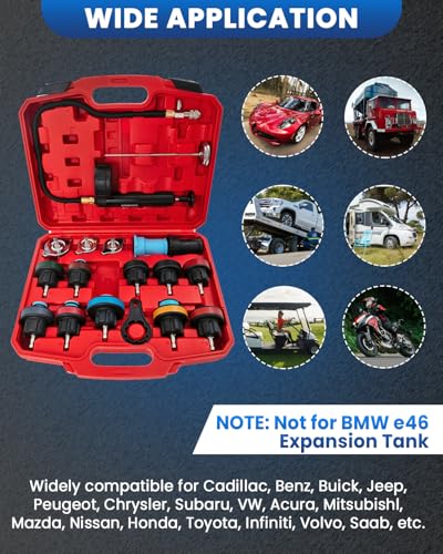 SIXIWANZI 18pc Universal Radiator Pressure Tester Kit,Coolant Pressure Tester kit with 13 Radiator Adapters for Automotive Cooling System Water Tank Leakage Detection