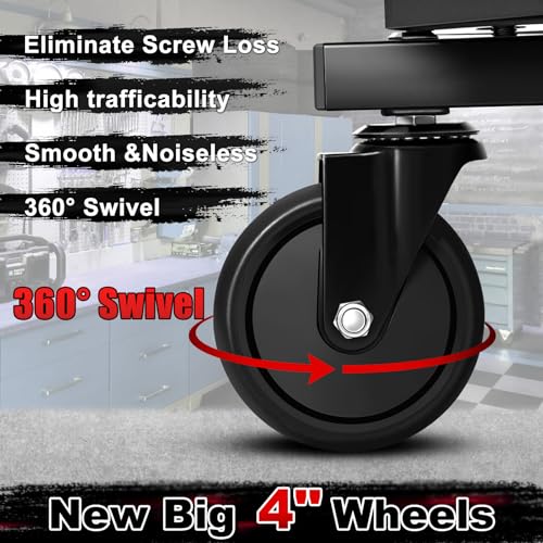 Rolling Stool with Wheels, Adjustable Height Pneumatic Garage Work Mechanic Stool Seat with Backrest, 400 LBS Capacity 360° Swivel Mechanic Crepper Chair with Tool Tray Storage, Black - color: Carbon Fiber Black