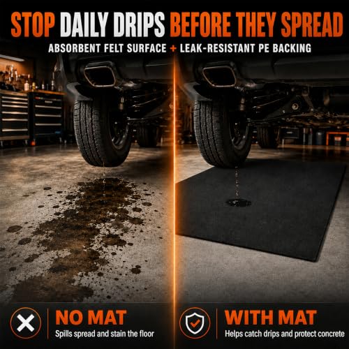 31' x 36' Garage Floor Mat, Absorbent Garage Mat for Oil Spills, Garage Floor Mats for Under Car & Motorcycle, Reusable Leakproof Garage Carpet with PE Backing for Driveway Drips and Stains