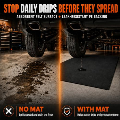 31' x 36' Garage Floor Mat, Absorbent Garage Mat for Oil Spills, Garage Floor Mats for Under Car & Motorcycle, Reusable Leakproof Garage Carpet with PE Backing for Driveway Drips and Stains