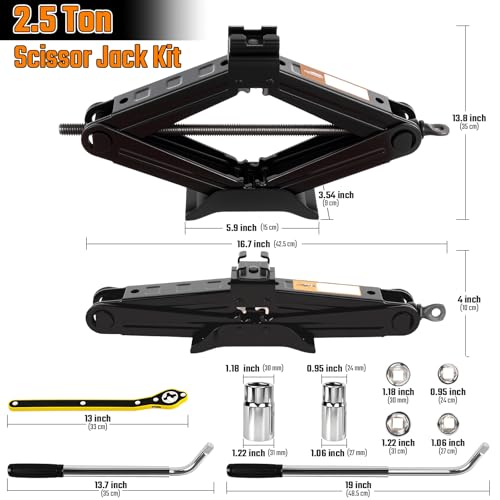 Scissor Jack Car Jack Kit, 2.5 Ton (5512 lbs) Tire Jack with Lug Wrench, Portable Emergency Spare Tire Changing Repair Kit, Scissor Jack Kit, Universal Vehicle Scissor Lift Jacks for SUV