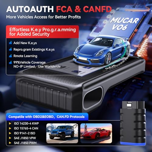 MUCAR VO6 Bidirectional Scan Tool, Full Systems Diagnostic OBD2 Scanner, Automotive Diagnostic Scanner for Car, 28+ Services Code Reader, CAN FD, FCA/AutoAuth, Lifetime Free Update=No Subscriptions