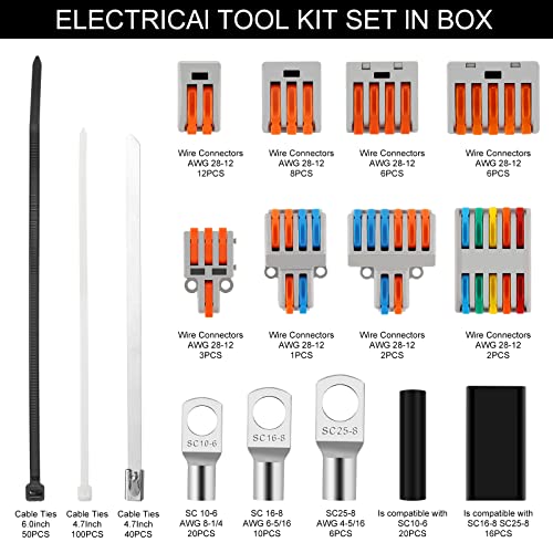 Home Marine Automotive Electrical Tool Kit Set with Wire Connectors Terminals.Essential Accessories for Connections and Repairs Complete in a Portable Tool Box Organizer with Crimper