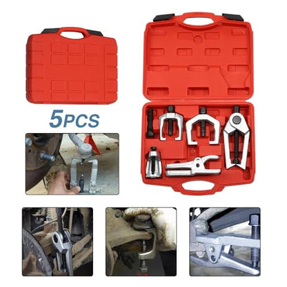 Ball Joint Separator 5-in-1 Heavy Duty Pitman Arm Puller Front Tie Rod End Tool Set Splitter Removal Kit for Front End Service with Case