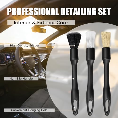7PCS Car Detailing Brush Set, Soft Boar Hair Brush, Car Interior Detail Brush, Fiber Brush, Car Dust Removal Brush, Car Cleaning Gel, Cleaning Tool Set Suitable for Trucks, Cars, RVs, SUVs - size: 7PCS