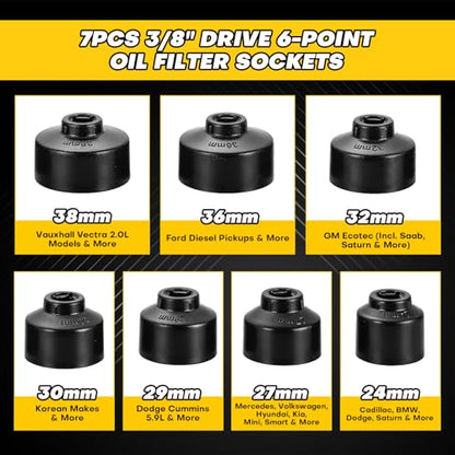 10PCS Metric Oil Filter Wrench Set | 3/8" Drive Metric Oil Filter Cap Wrench Removal Tool Kit for Oil Filter Removal, Compatible with Toyota, BMW, Mercedes, VW