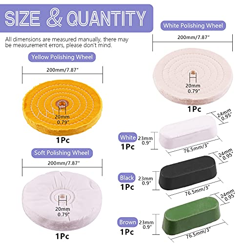 Swpeet 8" Buffing & Polishing Wheels Kit - 6PCs Including 3PCs Compounds, Cotton & Flannel Pads for Bench Grinder - style: NO.11 Buffing Polishing Wheels