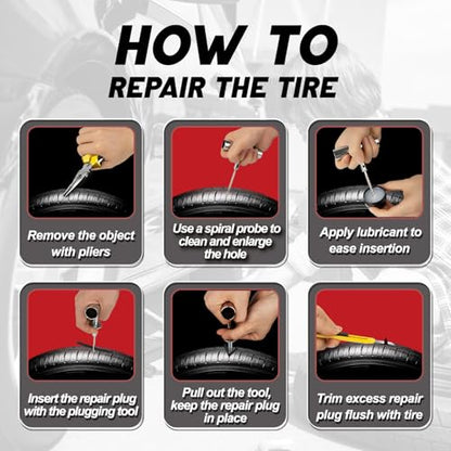 DIYSELF Tire Plug Kit, Heavy Duty Tire Repair Kit for Car Motorcycle Truck SUV, Professional Tubeless Flat Tire Repair Kit with T-Handle Tools, 45PCS