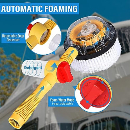 Toolly Car Wash Brush Cleaning Kit, 360° Spin Car Mop, Microfiber Rotating Car Cleaning Brush, Detachable & Extendable Scrub Brush, Garden Hose Spray Nozzle Spray Gun for Cars, Yards, Garden, Pets