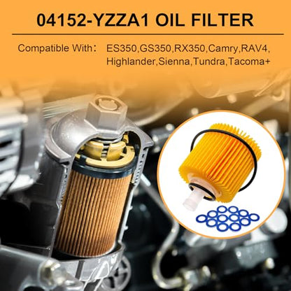 64mm Oil Filter Wrench with 04152-yzza1 Oil Filter Change Kit for Toyota Tacoma, Camry, RAV4, Highlander, Sienna,Tundra. Fits 2.5-5.7L Engines, Filter Removal Tool Set with Oil Drain Plug & Gasket