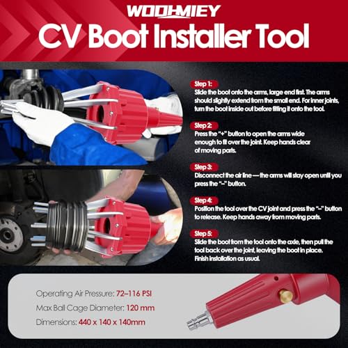Pneumatic CV Boot Expander Spreader Tool Kit, Installation Removal Repair Kit with 3 Clamp Pliers 15 Pairs Hose Clamp, Universal CV Joint Boot Tool Compatible with ATV UTV (Red) - color: Red