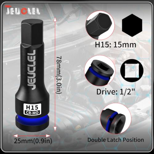 15mm Hex Impact Bit Socket, H15 1/2" Drive Allen Socket, Cr-Mo | 3-Inch, Lengthen Hex Screwdriver Adapter for Electric Ratchet Wrenches Fastening Screws, Socket Wrench, Head Drill - size: 1PC | H15 15MM
