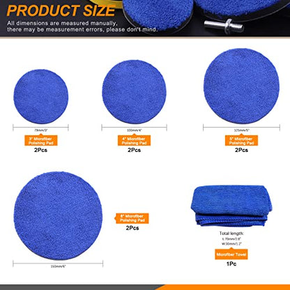 4 Sizes Microfiber Polishing Buffing Pads Kits Removing Wax with 3" 4" 5" 6" Hook and Loop Backing Pads Buffer Pads Microfiber Wax Applicator for Car Polishing Waxing and Cleaning