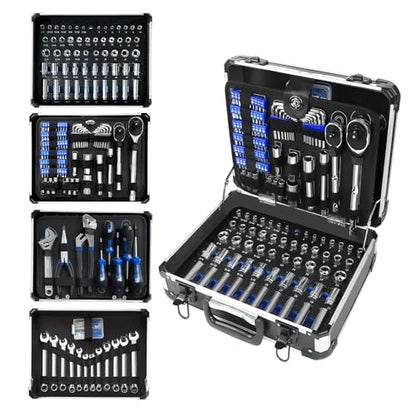 Prostormer 240-Pieces Mechanic Tool Set with Aluminium Tool Box | SAE and Metric Sizes, Chrome-Vanadium Steel, Universal Household and Auto Repair Tool Kit