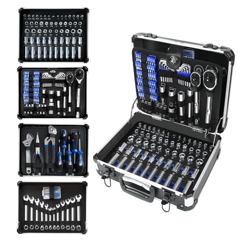 Prostormer 240-Pieces Mechanic Tool Set with Aluminium Tool Box | SAE and Metric Sizes, Chrome-Vanadium Steel, Universal Household and Auto Repair Tool Kit