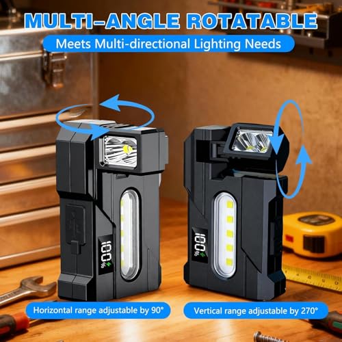 Wrrozz G5 Rechargeable EDC Flashlight, Black Flat Mini Pocket, Magnetic | Powerful 500 Lumens Super Bright Small Flash Light with Clip, 1500mAh Portable Keychain Torch for Outdoor Camping Emergencies - size: D-1 pack